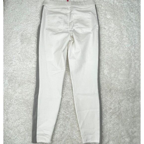 Spanx Side Stripe High Rise Skinny Jean Raw Hem White Gray - Picture 3 of 14